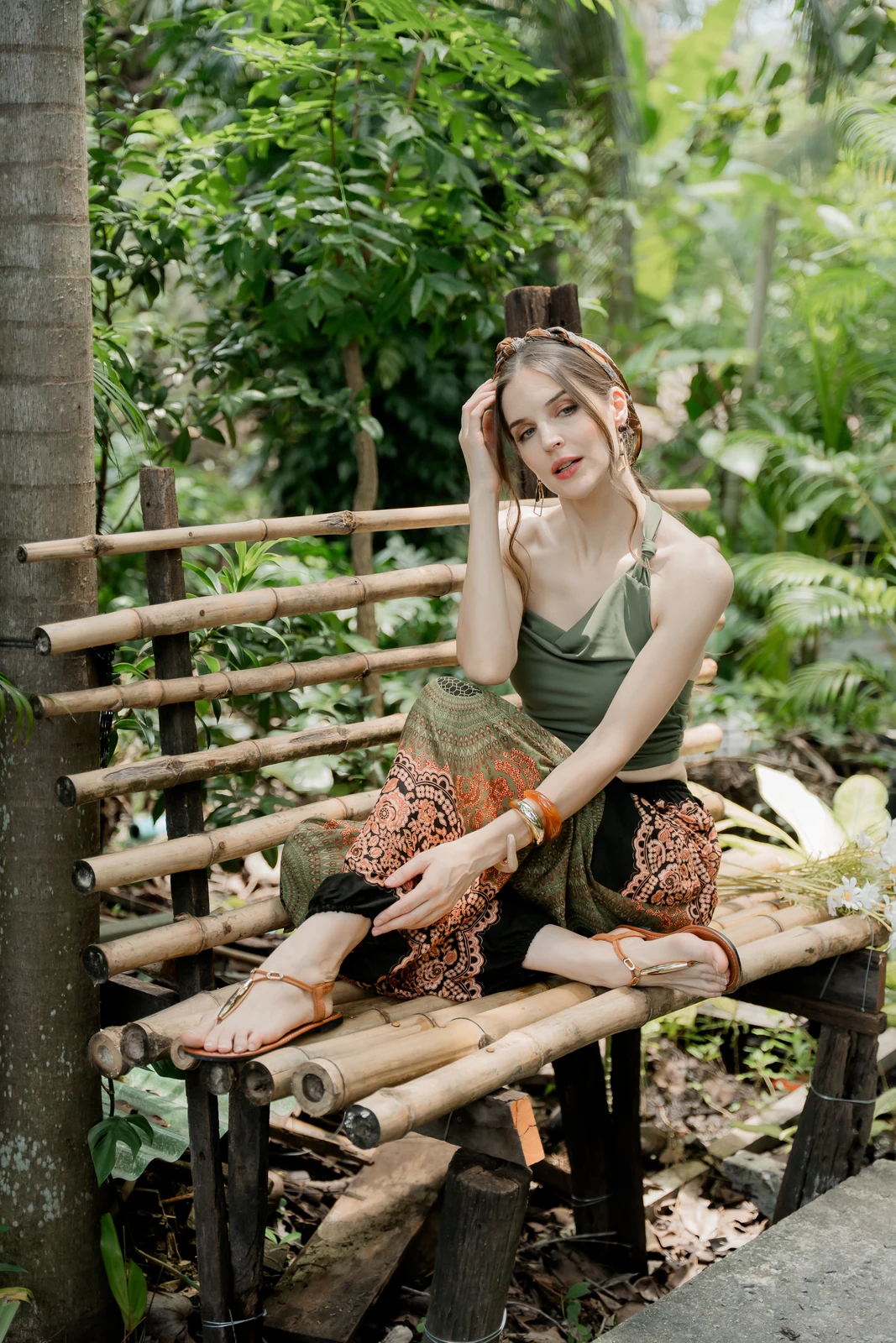 Drawstring Pants in Dark Rose Green