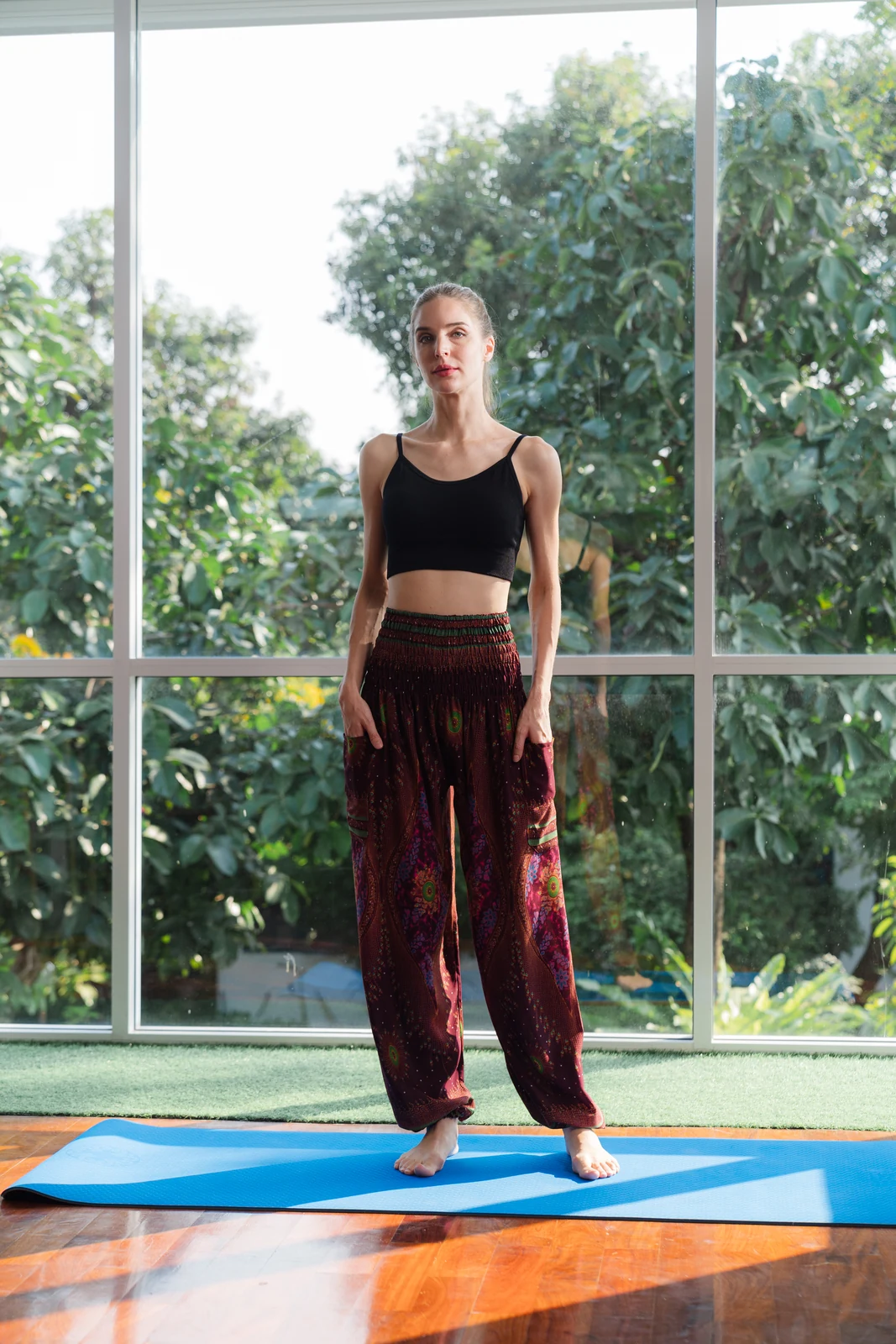 High Waisted Yoga Pants in garnet feather
