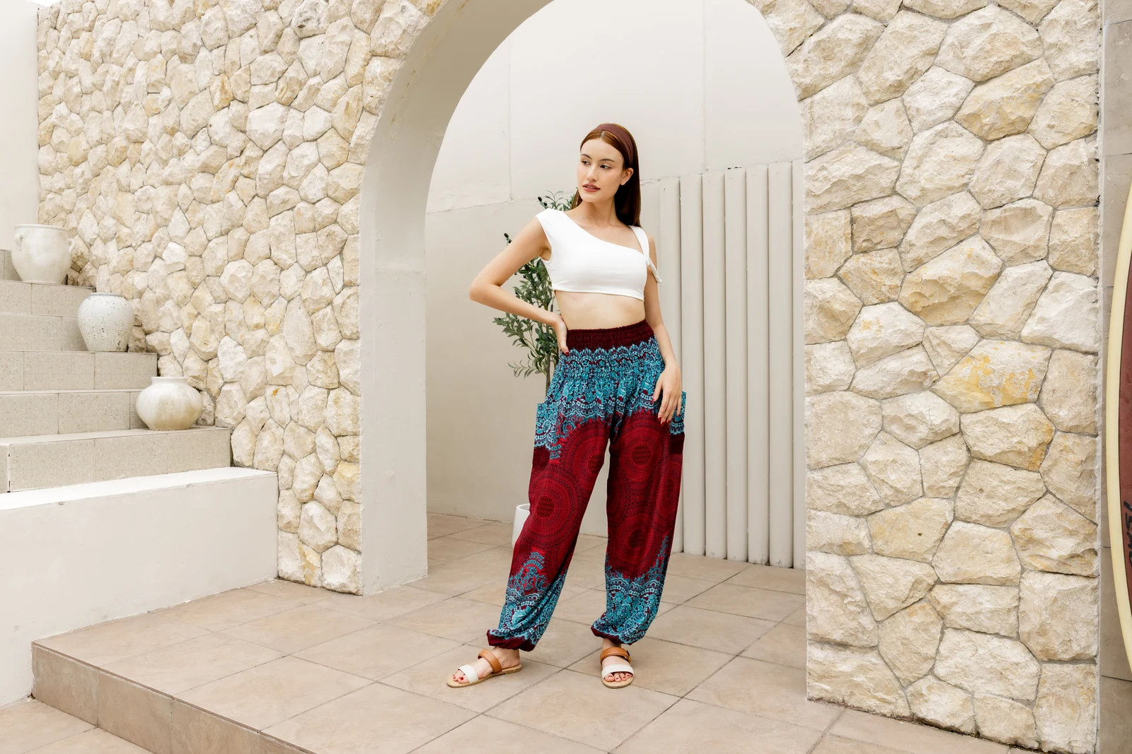 High Waisted Yoga Pants in circle red